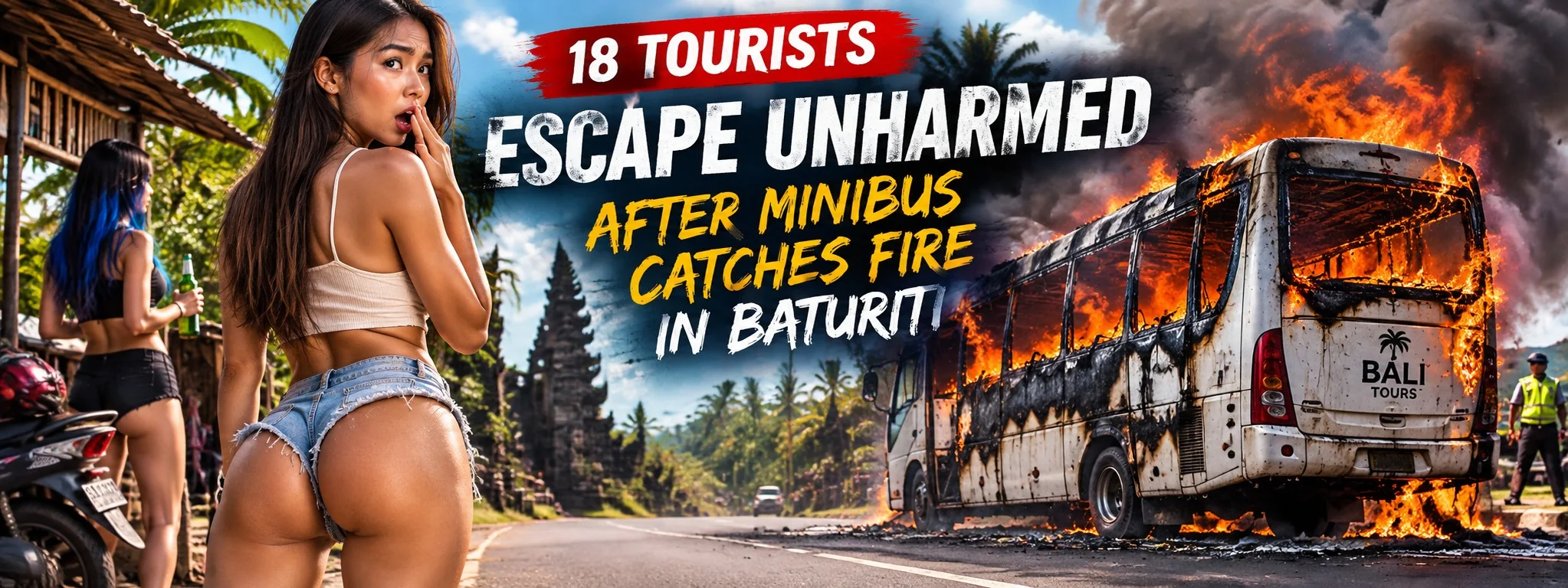 Baturiti tourist minibus fire news editorial image placeholder