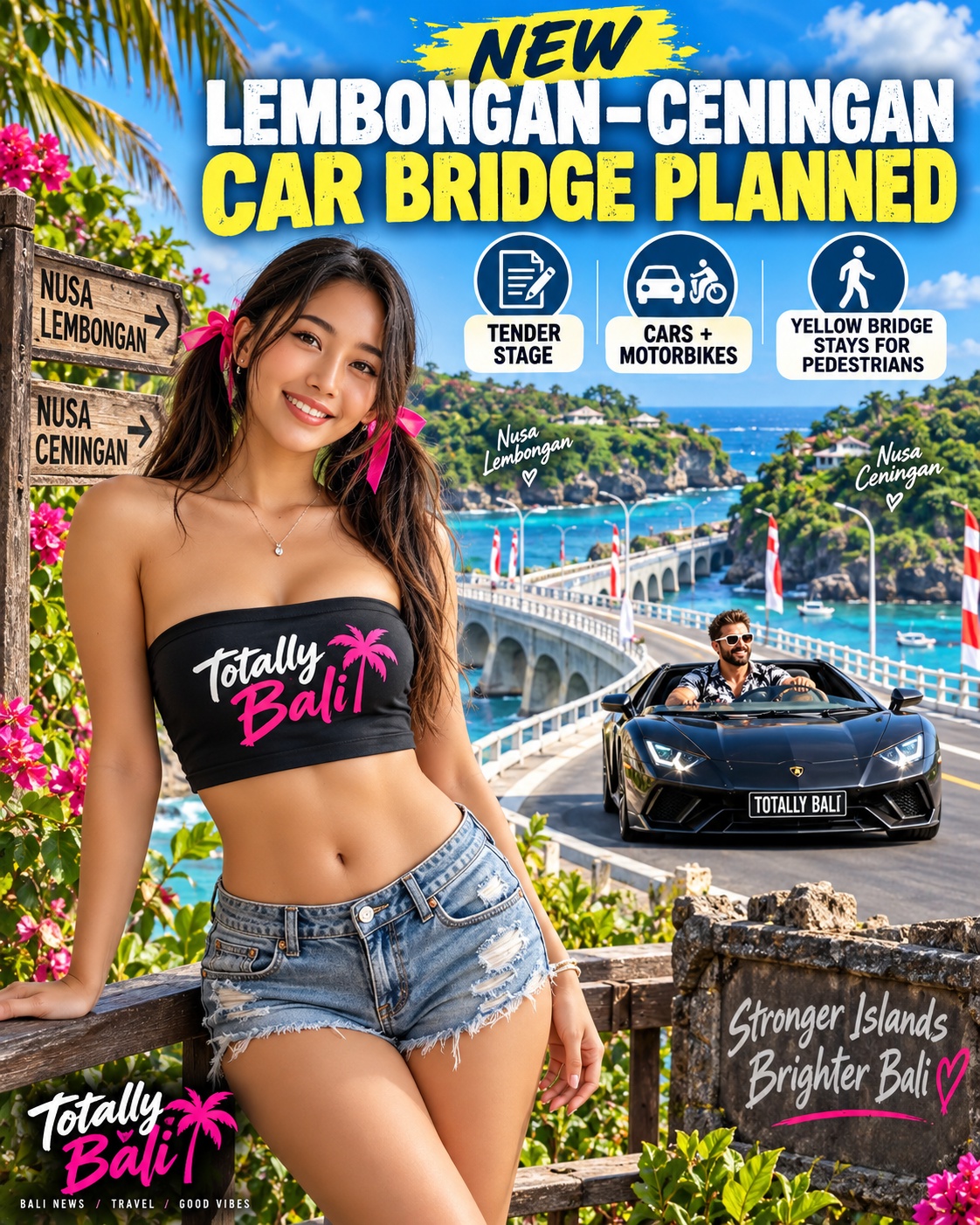 Editorial illustration for the Lembongan–Ceningan bridge story
